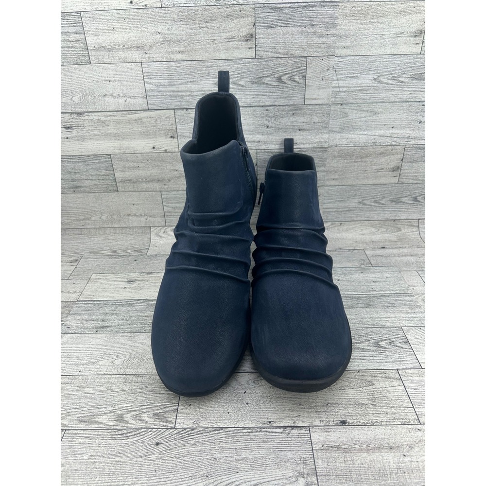 Clarks Cloudsteppers Sillian Gemma Navy Ruched Ankle Boots‎ Women Sz 12W